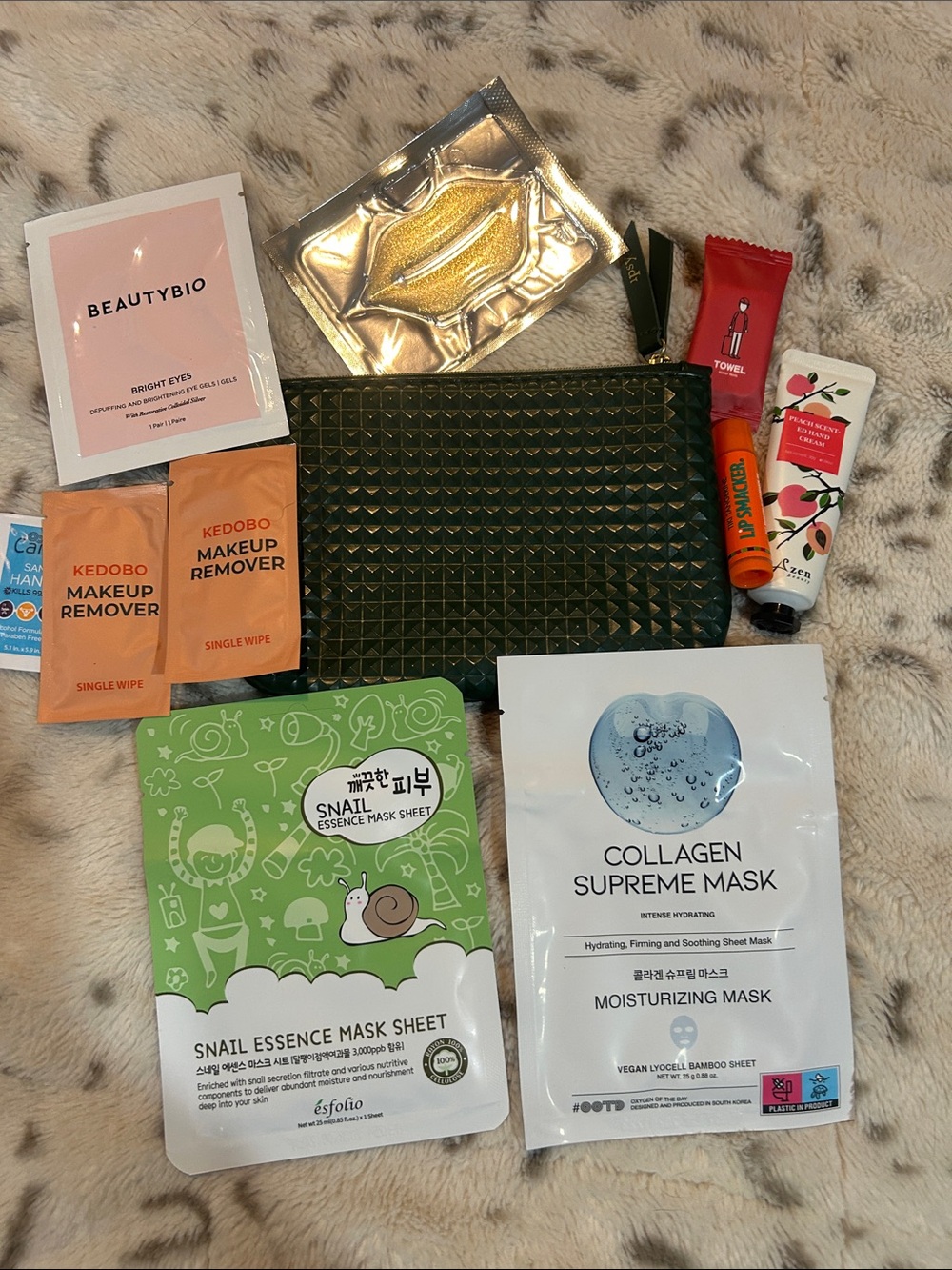 Gold Lip Mask + Assorted Sheet Masks - Skincare Set (green ipsy Pouch)